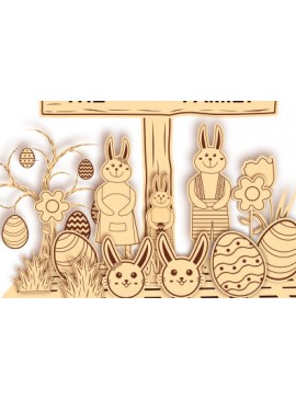 Σετ των 2 Intra απο ξύλο plywood 3mm-4mm πάχος -  με λέιζερ Family Bunny του Πάσχα Δίασταση 15x15 cm INTRAFABR-26020811