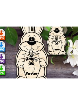 Σετ των 3 Intra απο ξύλο plywood 3mm-4mm πάχος - Πασχαλινό λαγουδάκι που κρατά καρότο Καλό Πάσχα Δίασταση 15x15 cm INTRAFABR-58149196