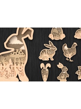 Σετ των 2 Intra απο ξύλο plywood 3mm-4mm πάχος - Πακέτο  με στρώματα Easter Bunny Δίασταση 15x15 cm INTRAFABR-115700963