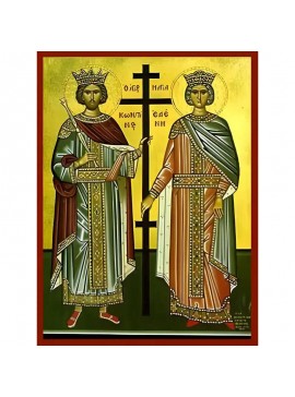 Εικόνα Ορθοδοξίας με περίγραμμα χρυσό σε ξύλο Φλαμουρίας  με  βάση Εικόνα ΑΓΙΟΙ ΚΩΝΣΤΑΝΤΙΝΟΣ ΚΑΙ ΕΛΕΝΗ, ΟΛΟΣΩΜΟΙ Χειροποίητη Ελληνορθόδοξη εικόνα του Ιησού Χριστού, Κρεμαστή πλάκα βυζαντινής τέχνης, χριστιανική τέχνη Διάσταση 40x30 cm (10,2x7,9 ίντσες)  I