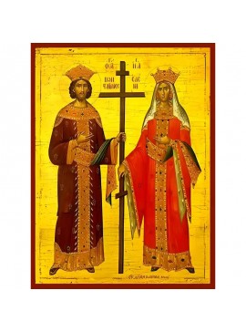Εικόνα Ορθοδοξίας με περίγραμμα χρυσό σε ξύλο Φλαμουρίας  με  βάση Εικόνα ΑΓΙΟΙ ΚΩΝΣΤΑΝΤΙΝΟΣ ΚΑΙ ΕΛΕΝΗ, ΟΛΟΣΩΜΟΙ Χειροποίητη Ελληνορθόδοξη εικόνα του Ιησού Χριστού, Κρεμαστή πλάκα βυζαντινής τέχνης, χριστιανική τέχνη Διάσταση 40x30 cm (10,2x7,9 ίντσες)  I