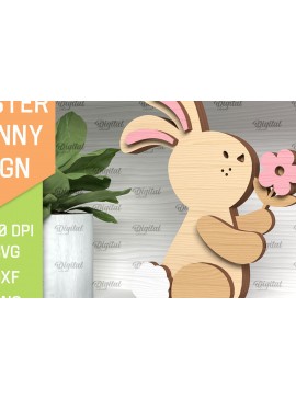 Σετ των 2 Intra απο ξύλο plywood 3mm-4mm πάχος - Πασχαλινό λαγουδάκι . Τρισδιάστατη  Δίασταση 15x15 cm INTRAFABR-91365414