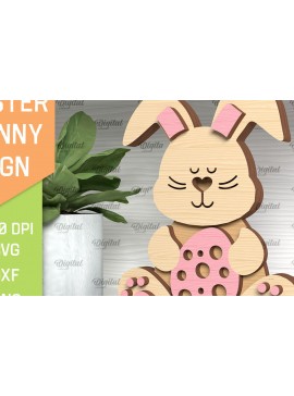 Σετ των 2 Intra απο ξύλο plywood 3mm-4mm πάχος - Πασχαλινό λαγουδάκι . Τρισδιάστατη  Δίασταση 15x15 cm INTRAFABR-91365798