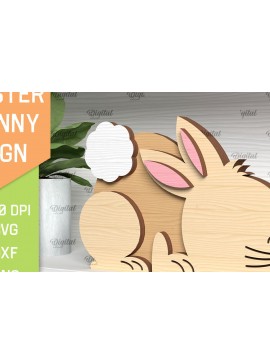 Σετ των 2 Intra απο ξύλο plywood 3mm-4mm πάχος - Πασχαλινό λαγουδάκι . Τρισδιάστατη  Δίασταση 15x15 cm INTRAFABR-91365285