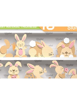 Σετ των 2 Intra απο ξύλο plywood 3mm-4mm πάχος - Πακέτο κοπής με λέιζερ σημαδιών Πάσχας λαγουδάκι Δίασταση 15x15 cm INTRAFABR-91366903