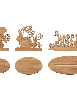 Σετ των 3 Intra απο ξύλο plywood 3mm-4mm πάχος - Κοπές λέιζερ Easter Bunny Standees Δίασταση 6x6 cm INTRAFABR-113753884