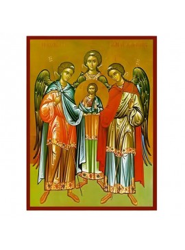 Σετ των 2 Εικόνα Ορθοδοξίας με περίγραμμα χρυσό σε ξύλο Φλαμουρίας  με  βάση Εικόνα Σύναξη Αρχαγγέλων Μιχαήλ, Γαβριήλ και Ραφαήλ Χειροποίητη Ελληνορθόδοξη , Κρεμαστή πλάκα βυζαντινής τέχνης, χριστιανική τέχνη Διάσταση 10x7 cm (3,9 x 2,8 ίντσες) INTRAEK-67