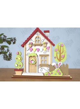 Σετ των 2 Intra απο ξύλο plywood 3mm-4mm πάχος - Πασχαλινό λαγουδάκι Standing House|Διακόσμηση Πάσχας Δίασταση 15x15 cm INTRAFABR-116407271