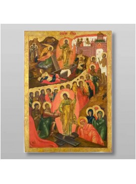 Σετ των 2 Εικόνα Ορθοδοξίας με περίγραμμα χρυσό σε ξύλο Φλαμουρίας  με  βάση Ανάσταση Χριστού. Το Harrowing of Hades Χειροποίητη Ελληνορθόδοξη , Κρεμαστή πλάκα βυζαντινής τέχνης, χριστιανική τέχνη Διάσταση 15x11 cm (5,9 x 4,3 ίντσες) INTRAEK-2954