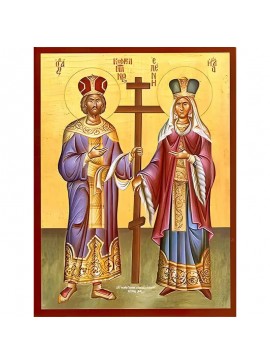 Εικόνα Ορθοδοξίας με περίγραμμα χρυσό σε ξύλο Φλαμουρίας  με  βάση Εικόνα ΑΓΙΟΙ ΚΩΝΣΤΑΝΤΙΝΟΣ ΚΑΙ ΕΛΕΝΗ, ΟΛΟΣΩΜΟΙ Χειροποίητη Ελληνορθόδοξη εικόνα του Ιησού Χριστού, Κρεμαστή πλάκα βυζαντινής τέχνης, χριστιανική τέχνη Διάσταση 40x30 cm (10,2x7,9 ίντσες)  I