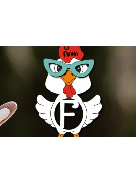 Σετ των 3 Intra απο ξύλο plywood 3mm-4mm πάχος - Πασχαλινό κοτόπουλο γράμμα F Καλάθι Ετικέτα ονόματος Δίασταση 6x6 cm INTRAFABR-113938587