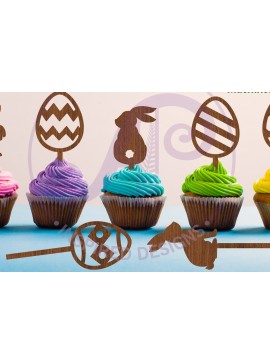 Σετ των 2 Intra απο ξύλο plywood 3mm-4mm πάχος - Πάσχα Cupcake Toppers, 7 σχέδια  Δίασταση 15x15 cm INTRAFABR-91165294
