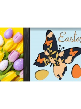 Σετ των 3 Intra απο ξύλο plywood 3mm-4mm πάχος - Easter Day Butterfly Shadow Box  Δίασταση 25x25 cm INTRAFABR-26054765