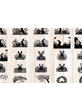 Σετ των 3 Intra απο ξύλο plywood 3mm-4mm πάχος - Πακέτο σιλουέτας για την ημέρα του Πάσχα Δίασταση 4x4 cm INTRAFABR-118134433