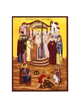 Σετ των 2 Εικόνα Ορθοδοξίας με περίγραμμα χρυσό σε ξύλο Φλαμουρίας  με  βάση Εικόνα Ύψωση του Τιμίου Σταυρού Χειροποίητη Ελληνορθόδοξη , Κρεμαστή πλάκα βυζαντινής τέχνης, χριστιανική τέχνη Διάσταση 10x7 cm (3,9 x 2,8 ίντσες) INTRAEK-670918