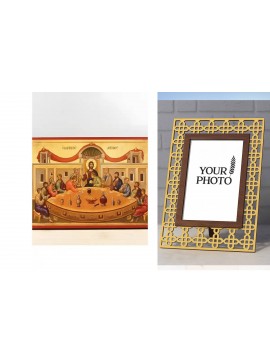 Σετ 2 τεμαχίων – Εικόνα Ορθοδοξίας Πολυτελείας  με  σχεδιο Σταυρούς μαζι με  Βάση σε  8 χρώματα με περίγραμμα χρυσό σε ξύλο Plywood (Πλακάζ)   με  βάση Ο Μυστικός Δείπνος Ο Ιησούς Χριστός με τους Αποστόλους, Ξύλινη Χειροποίητη Εικόνα Ελληνικού Premium Βυζ