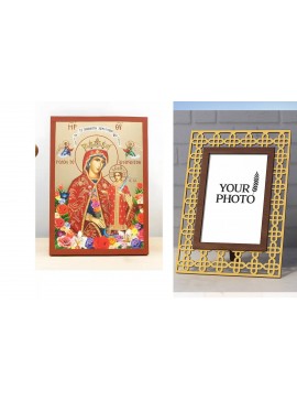 Σετ 2 τεμαχίων – Εικόνα Ορθοδοξίας Πολυτελείας  με  σχεδιο Σταυρούς μαζι με  Βάση σε  8 χρώματα με περίγραμμα χρυσό σε ξύλο Plywood (Πλακάζ)   με  βάση Παναγία τα Αξεθώρια Τριαντάφυλλα με τον Ιησού, Ξύλινη Χειροποίητη Εικόνα με Ψηφιακή Εκτύπωση Ελληνικό P