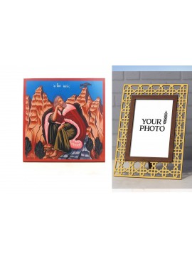 Σετ 2 τεμαχίων – Εικόνα Ορθοδοξίας Πολυτελείας  με  σχεδιο Σταυρούς μαζι με  Βάση σε  8 χρώματα με περίγραμμα χρυσό σε ξύλο Plywood (Πλακάζ)   με  βάση Άγιος Προφήτης Ηλίας ή Ηλίας Ηλίας στο όρος Χωρήβ, Ξύλινη Χειροποίητη Εικόνα Ελληνικού Βυζαντινού Στυλ 