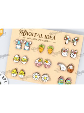 Σετ των 3 Intra απο ξύλο plywood 3mm-4mm πάχος - Πασχαλινά σκουλαρίκια Πακέτο κοπής με λέιζερ Δίασταση 3x3 cm INTRAFABR-118029651