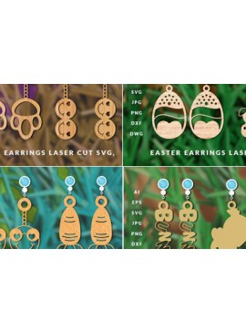 Σετ των 3 Intra απο ξύλο plywood 3mm-4mm πάχος - Πασχαλινά σκουλαρίκια Laser Cut  Bundle Δίασταση 3x3 cm INTRAFABR-64119589