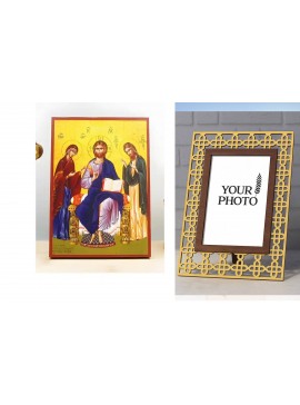 Εικόνα Ορθοδοξίας Πολυτελείας  με  σχεδιο Σταυρούς μαζι με  Βάση σε  8 χρώματα με περίγραμμα χρυσό σε ξύλο Plywood (Πλακάζ)   με  βάση Jesus Christ Small Deesis, Ξύλινη Χειροποίητη Εικόνα Ελληνικού Premium Βυζαντινού Στυλ Κρεμαστή σε ξύλινη πλάκα Θρησκευτ