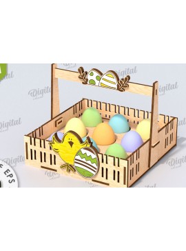 Σετ των 2 Intra απο ξύλο plywood 3mm-4mm πάχος - Πασχαλινό καλάθι με λέιζερ κοπή. Αυγοθήκη Δίασταση 15x15 cm INTRAFABR-116609472