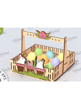 Σετ των 2 Intra απο ξύλο plywood 3mm-4mm πάχος - Πασχαλινό καλάθι με λέιζερ κοπή. Αυγοθήκη Δίασταση 15x15 cm INTRAFABR-116608722