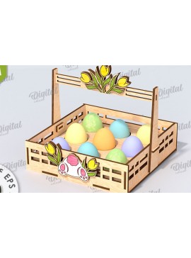 Σετ των 2 Intra απο ξύλο plywood 3mm-4mm πάχος - Πασχαλινό καλάθι με λέιζερ κοπή. Αυγοθήκη Δίασταση 15x15 cm INTRAFABR-116609413