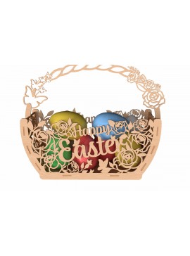 Σετ των 3 Intra απο ξύλο plywood 3mm-4mm πάχος - Πασχαλινό καλάθι αυγών με τριαντάφυλλα  Δίασταση 6x6 cm INTRAFABR-116005948