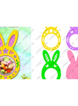 Σετ των 2 Intra απο ξύλο plywood 3mm-4mm πάχος - Πασχαλινό αυγό Bunny Ears Θόλος Καραμέλας Δίασταση 15x15 cm INTRAFABR-88443829