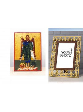 Εικόνα Ορθοδοξίας Πολυτελείας  με  σχεδιο Σταυρούς μαζι με  Βάση σε  8 χρώματα με περίγραμμα χρυσό σε ξύλο Plywood (Πλακάζ)   με  βάση Άγιος Ιωάννης ο Βαπτιστής Άγγελος της Ερήμου, Ξύλινη Χειροποίητη Εικόνα Ελληνικού Premium Βυζαντινού Στυλ Κρεμασμένο σε 