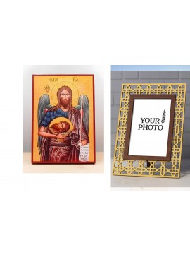 Εικόνα Ορθοδοξίας Πολυτελείας  με  σχεδιο Σταυρούς μαζι με  Βάση σε  8 χρώματα με περίγραμμα χρυσό σε ξύλο Plywood (Πλακάζ)   με  βάση Άγιος Ιωάννης ο Βαπτιστής "ο Πρόδρομος", Ξύλινη Χειροποίητη Εικόνα Ελληνικού Βυζαντινού Στυλ Κρεμαστή σε Ξύλινη Πλάκα Θρ