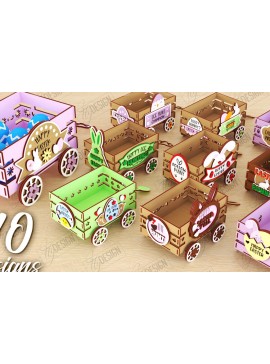 Σετ των 2 Intra απο ξύλο plywood 3mm-4mm πάχος - Πασχαλινό καρότσι με αυγά | Πασχαλινή αυγοθήκη Δίασταση 15x15 cm INTRAFABR-118204967