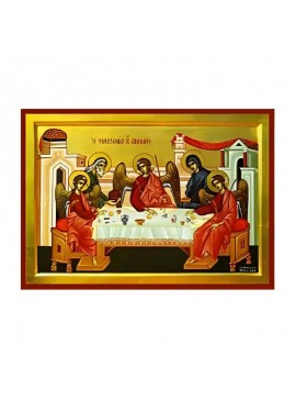 Σετ των 2 Εικόνα Ορθοδοξίας με περίγραμμα χρυσό σε ξύλο Φλαμουρίας  με  βάση Εικόνα Φιλοξενία του Αβραάμ Χειροποίητη Ελληνορθόδοξη , Κρεμαστή πλάκα βυζαντινής τέχνης, χριστιανική τέχνη Διάσταση 10x7 cm (3,9 x 2,8 ίντσες) INTRAEK-670916