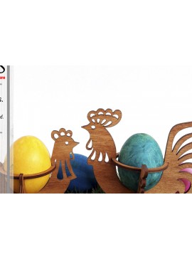 Σετ των 2 Intra απο ξύλο plywood 3mm-4mm πάχος - Πασχαλινή αυγοθήκη "Cock & Chicken" Δίασταση 14x10 cm INTRAFABR-87316986