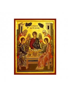 Σετ των 2 Εικόνα Ορθοδοξίας με περίγραμμα χρυσό σε ξύλο Φλαμουρίας  με  βάση Εικόνα Φιλοξενία του Αβραάμ Χειροποίητη Ελληνορθόδοξη , Κρεμαστή πλάκα βυζαντινής τέχνης, χριστιανική τέχνη Διάσταση 10x7 cm (3,9 x 2,8 ίντσες) INTRAEK-670914