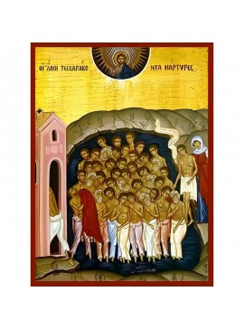 Εικόνα Ορθοδοξίας με περίγραμμα χρυσό σε ξύλο Φλαμουρίας  με  βάση Εικόνα ΑΓΙΟΙ ΤΕΣΣΑΡΑΚΟΝΤΑ ΜΑΡΤΥΡΕΣ ΣΕΒΑΣΤΕΙΑΣ Χειροποίητη Ελληνορθόδοξη εικόνα του Ιησού Χριστού, Κρεμαστή πλάκα βυζαντινής τέχνης, χριστιανική τέχνη Διάσταση 40x30 cm (10,2x7,9 ίντσες)  I