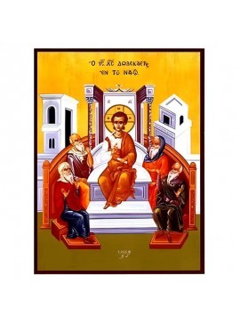 Σετ των 2 Εικόνα Ορθοδοξίας με περίγραμμα χρυσό σε ξύλο Φλαμουρίας  με  βάση Εικόνα Χριστός δωδεκαετής εν τω Ναώ, Μεσοπεντηκοστή Χειροποίητη Ελληνορθόδοξη , Κρεμαστή πλάκα βυζαντινής τέχνης, χριστιανική τέχνη Διάσταση 10x7 cm (3,9 x 2,8 ίντσες) INTRAEK-67