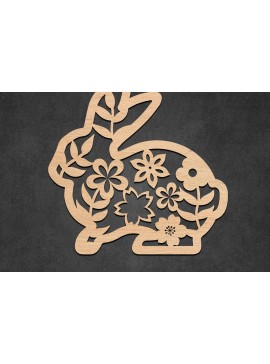 Σετ των 2 Intra απο ξύλο plywood 3mm-4mm πάχος - Πασχαλινό λουλουδάτο λαγουδάκι με λέιζερ Δίασταση 30x20 cm INTRAFABR-115887790