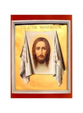 Σετ των 2 Εικόνα Ορθοδοξίας με περίγραμμα χρυσό σε ξύλο Φλαμουρίας  με  βάση Εικόνα Το Άγιον Μανδήλιον Χειροποίητη Ελληνορθόδοξη , Κρεμαστή πλάκα βυζαντινής τέχνης, χριστιανική τέχνη Διάσταση 10x7 cm (3,9 x 2,8 ίντσες) INTRAEK-670721