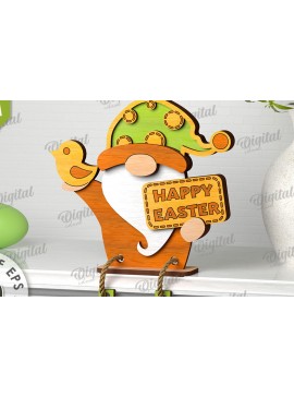 Σετ των 2 Intra απο ξύλο plywood 3mm-4mm πάχος -  Easter Gnome. 3D Πασχαλινό Gnome Δίασταση 15x15 cm INTRAFABR-115403766