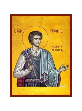 Εικόνα Ορθοδοξίας με περίγραμμα χρυσό σε ξύλο Φλαμουρίας  με  βάση Εικόνα ΑΓΙΟΣ ΑΓΓΕΛΗΣ, ΝΕΟΜΑΡΤΥΣ ΡΕΘΥΜΝΗΣ Χειροποίητη Ελληνορθόδοξη εικόνα του Ιησού Χριστού, Κρεμαστή πλάκα βυζαντινής τέχνης, χριστιανική τέχνη Διάσταση 40x30 cm (10,2x7,9 ίντσες)  INTRAE