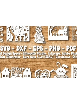 Σετ των 2 Intra απο ξύλο plywood 3mm-4mm πάχος - Πασχαλινό Laser/Paper Cut Bundle Δίασταση 15x15 cm INTRAFABR-60279059