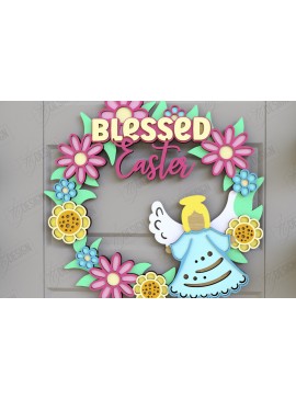 Σετ των 2 Intra απο ξύλο plywood 3mm-4mm πάχος - Πασχαλινό στεφάνι | Πασχαλινό σχέδιο Δίασταση 15x15 cm INTRAFABR-116813913