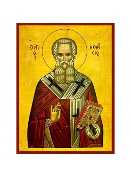 Εικόνα Ορθοδοξίας με περίγραμμα χρυσό σε ξύλο Φλαμουρίας  με  βάση Εικόνα ΑΓΙΟΣ ΑΘΑΝΑΣΙΟΣ Ο ΜΕΓΑΣ, ΠΑΤΡΙΑΡΧΗΣ ΑΛΕΞΑΝΔΡΕΙΑΣ Χειροποίητη Ελληνορθόδοξη εικόνα του Ιησού Χριστού, Κρεμαστή πλάκα βυζαντινής τέχνης, χριστιανική τέχνη Διάσταση 40x30 cm (10,2x7,9 