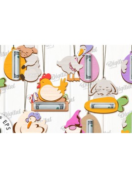 Σετ των 2 Intra απο ξύλο plywood 3mm-4mm πάχος - Πασχαλινοί κάτοχοι χρημάτων Δέσμη κοπής με λέιζερ Δίασταση 15x15 cm INTRAFABR-118047971