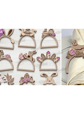 Σετ των 2 Intra απο ξύλο plywood 3mm-4mm πάχος - Πασχαλινά δαχτυλίδια χαρτοπετσέτας Πακέτο κοπής με λέιζερ Δίασταση 15x15 cm INTRAFABR-117901250