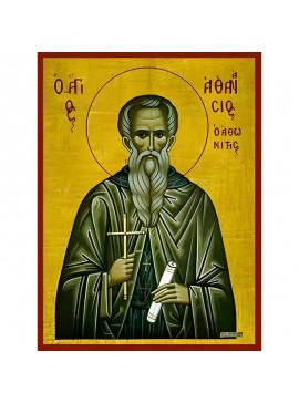 Εικόνα Ορθοδοξίας με περίγραμμα χρυσό σε ξύλο Φλαμουρίας  με  βάση Εικόνα ΑΓΙΟΣ ΑΘΑΝΑΣΙΟΣ, Ο ΑΘΩΝΙΤΗΣ Χειροποίητη Ελληνορθόδοξη εικόνα του Ιησού Χριστού, Κρεμαστή πλάκα βυζαντινής τέχνης, χριστιανική τέχνη Διάσταση 40x30 cm (10,2x7,9 ίντσες)  INTRAEK-1447