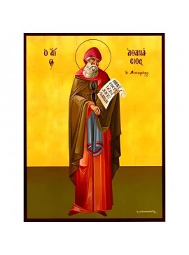 Εικόνα Ορθοδοξίας με περίγραμμα χρυσό σε ξύλο Φλαμουρίας  με  βάση Εικόνα ΑΓΙΟΣ ΑΘΑΝΑΣΙΟΣ, Ο ΜΕΤΕΩΡΙΤΗΣ, ΟΛΟΣΩΜΟΣ Χειροποίητη Ελληνορθόδοξη εικόνα του Ιησού Χριστού, Κρεμαστή πλάκα βυζαντινής τέχνης, χριστιανική τέχνη Διάσταση 40x30 cm (10,2x7,9 ίντσες)  