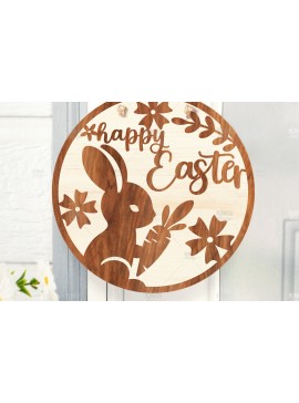 Σετ των 2 Intra απο ξύλο plywood 3mm-4mm πάχος - Πασχαλινή στρογγυλή πινακίδα I Πασχαλινή κρεμάστρα πόρτας Δίασταση 15x15 cm INTRAFABR-116740229